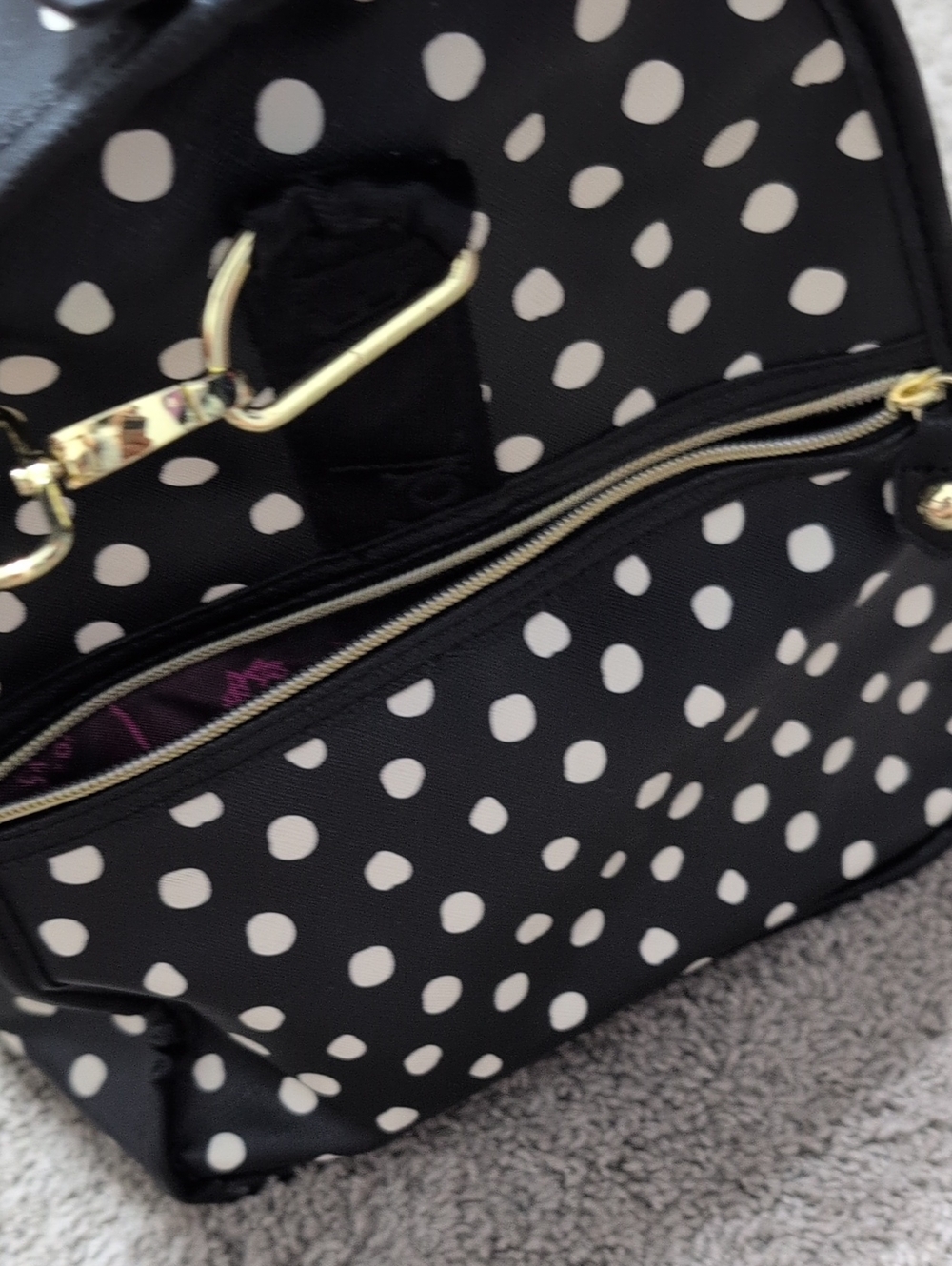 Betsey Johnson Polka Dot Weekender  Duffel Bag Faux Leather Black And White - Picture 6 of 14